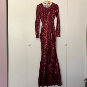 Windsore Burgundy Sleeve Gown Sequins Mermaid Long